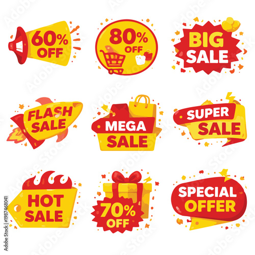 Mega Sale Discount Badge Collection Flat Design