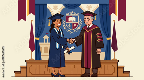 Woman receiving academic diploma outdoors.