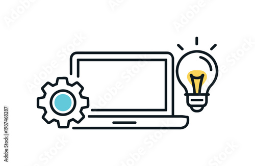 Technical education focused on learning practical skills and digital competencies for modern careers in technology and engineering fields, a laptop combined with a small