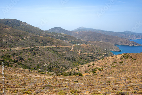 The rugged rocky south coast of Amorgos. Cyclades, Greece