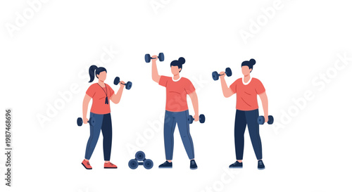 People Exercising with Dumbbells in Gym Setting