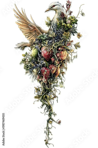 Birds, Floral, Nature, Art, Printable Image with White Background, for Stickers, T-shirt Design, Hat, Mug, Flip-flop, Mousepad