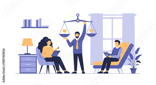 Business Meeting with Legal Law Expert and Clients in Office