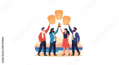 Group of Diverse Friends Celebrating with Toasts and Cheers