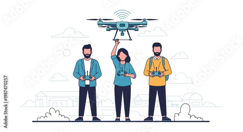 Futuristic Drone Pilots Conduct Autonomous Flight Testing Scene