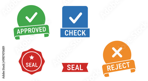 A set of colorful approval and rejection icons for business use