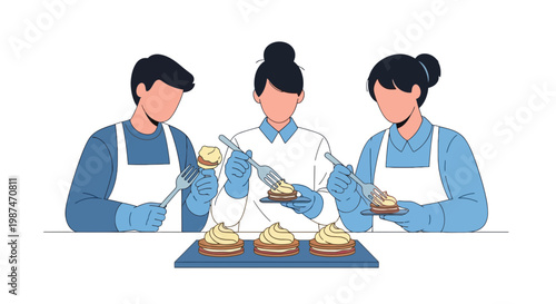 Bakery Chefs Preparing Pastries in a Professional Kitchen