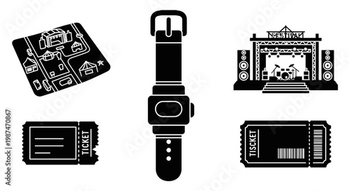 A set of smartwatch and electronic device icons in a flat minimal design