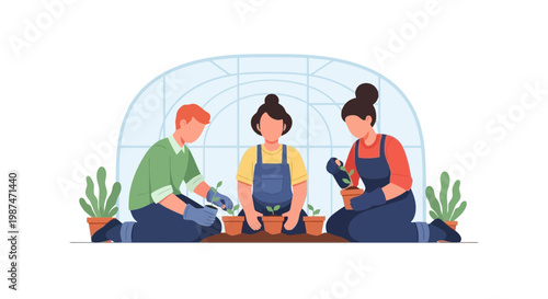 Family Gardening Hobby with Kids Planting Flowers and Vegetables