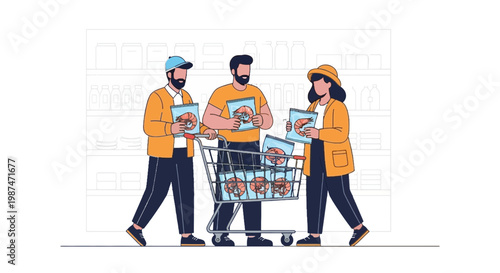 Shopping Cart of Diverse Customers at Grocery Store