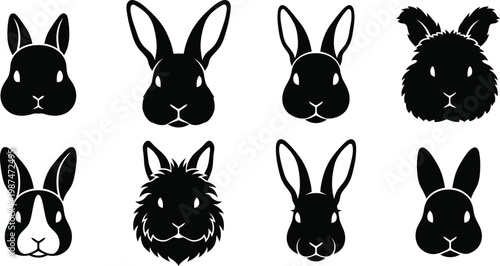 Breed Specific Rabbit Head Silhouette Vector Set