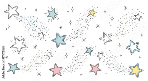 Stars and sparkles fill the night sky with a celestial display of colorful twinkling lights and cosmic dust