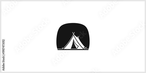 Minimalist Black and White Camping Tent Icon