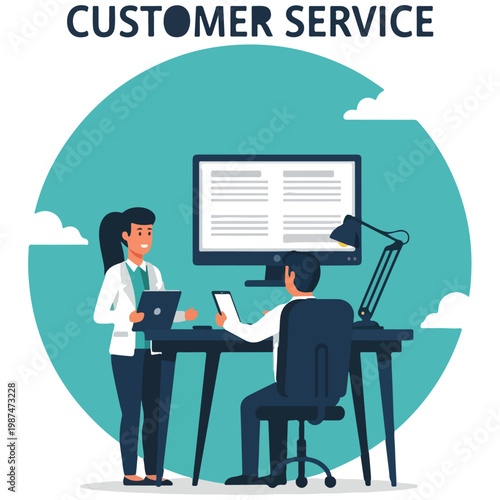 Customer Service Office Team Flat Design Vector Illustration