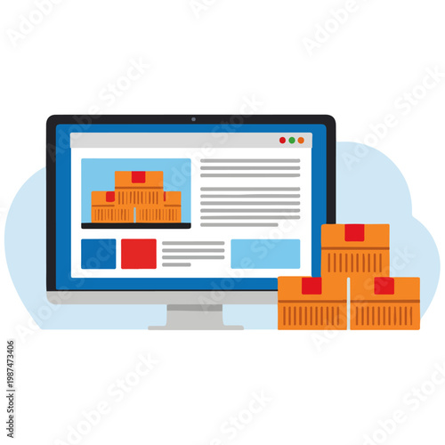 Desktop Shipping Logistics Tracking Flat Vector Template