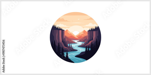Serene Canyon River Landscape at Sunset