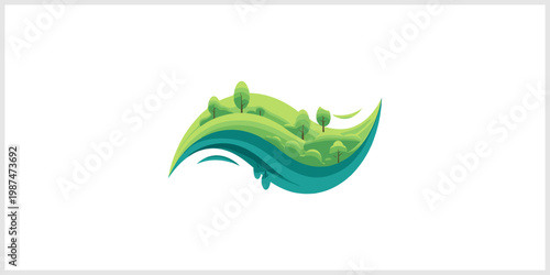 Green Rolling Hills with Water Waves