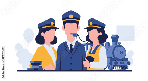 Three Station Conductors Collaborating in a Train Control Room