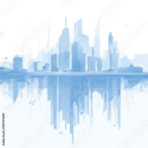 Low angle view of modern skyscrapers in a business district with a cloudy sky in the background