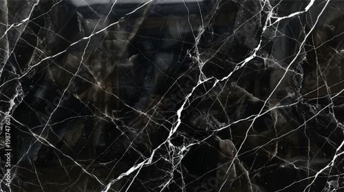 Polished black marble texture with luxury elegant white veinings.