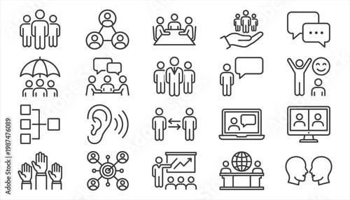 Business Communication Teamwork Icon Set Collaboration Support Meeting Network Vector