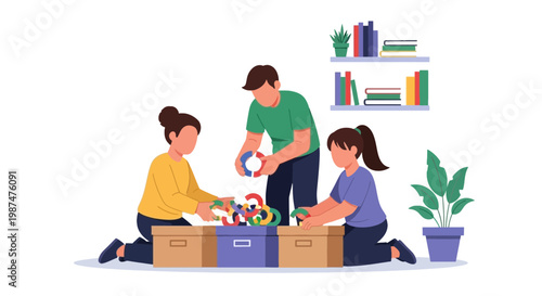 Young Adults Collecting Toys in Living Room