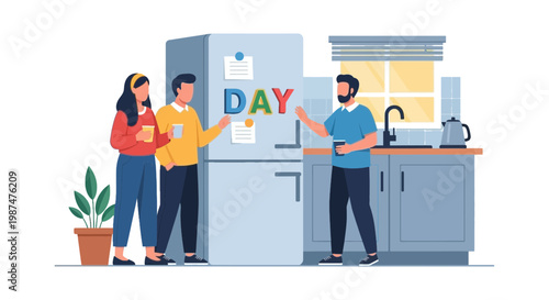 Family Celebrating Special Day at Home with Coffee and Decorations