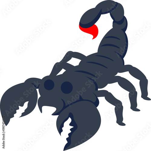 Scorpion Illustration: A stylized illustration of a formidable scorpion, with a distinctive curled tail and menacing claws, rendered in bold lines.