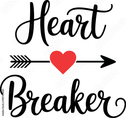 Heartbreaker text with arrow and heart graphic.