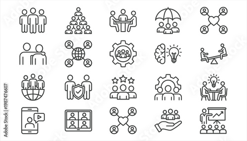 Team Collaboration Leadership Icon Set Community Support HR Business Meeting Vector