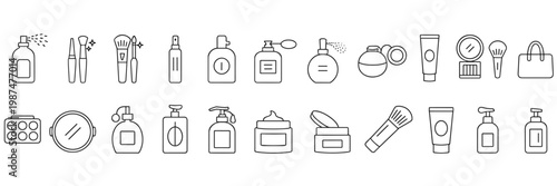 Collection of Outline Icons for Beauty and Cosmetics Products and Tools makeup skincare