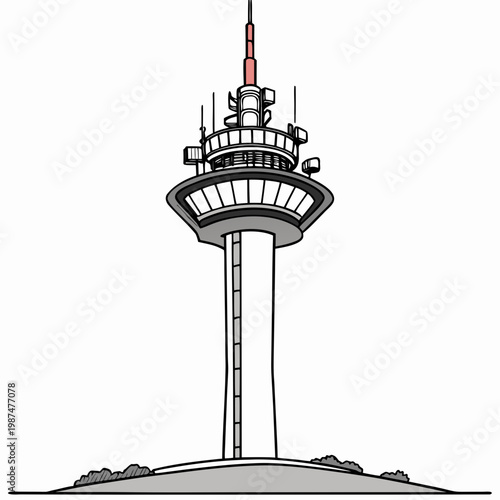 Obraz na plátně Illustration of a tall observation tower with a red spire on top, situated on a