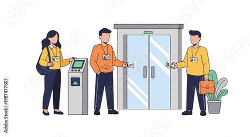 Businesspeople at Office Entrance Using Access Control System