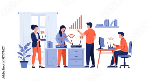 Team of professionals collaborating in modern office workspace