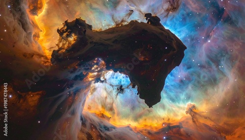dramatic horsehead nebula silhouette in cosmic gas clouds and stardust