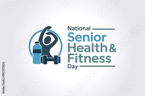 Tableau sur toile National Senior Health and Fitness Day Concept with Active Elder Icon Water Bott