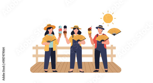 Group of Young People Enjoying Summer Day on Wooden Pier