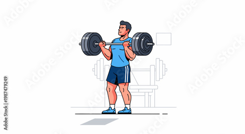 Man lifting heavy barbell in a minimalist gym illustration