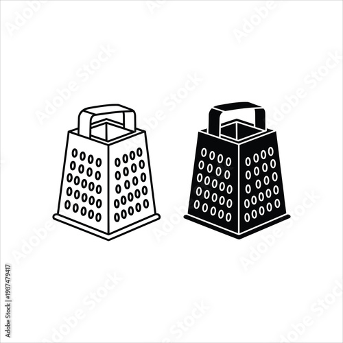 Kitchen grater with multiple grating surfaces in outline and solid fill vector illustration Isolated on white background