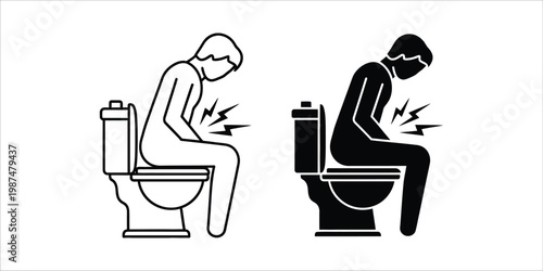 Man experiencing abdominal pain while sitting on a toilet vector illustration