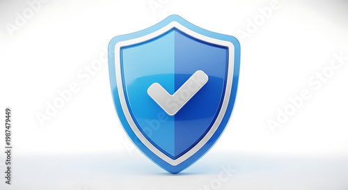 A blue shield with a white checkmark is displayed on a white background