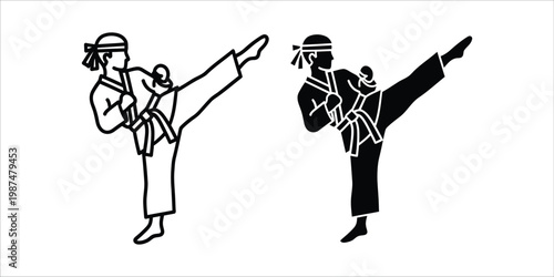 Martial artist executing a high kick with dynamic motion during a training session vector illustration Isolated on white background
