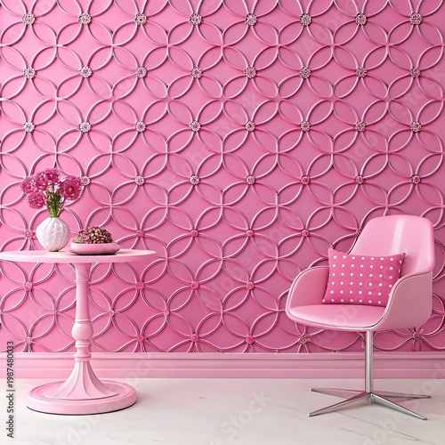 Elegant pink decorated table with chairs in a beautifully designed restaurant setting perfect for celebration and romantic occasions