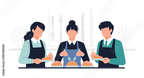 Chefs Preparing Food in a Professional Kitchen