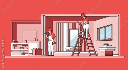Architectural Illustration Depicting Interior Construction and Home Improvement Project