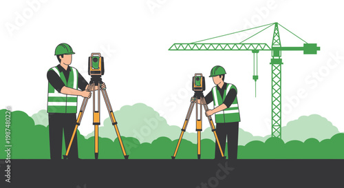 Architects Surveying The Site With Equipment For Construction Planning And Design