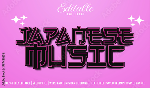 Japanese Music 3D Editable Text Effect Vector