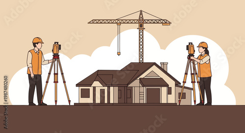 Architects Surveying The Property And Plotting Precise Measurements For Construction Project