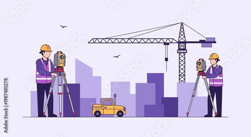 Architectural Surveying Illustration Depicting Urban Development And Construction Site Design