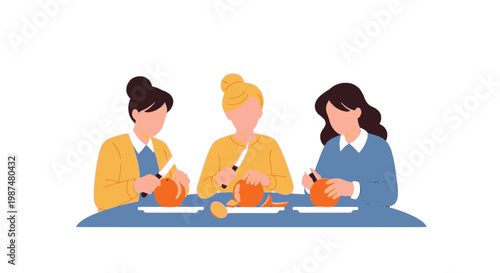 Women Engaged in Creative Knitting Activity at Table